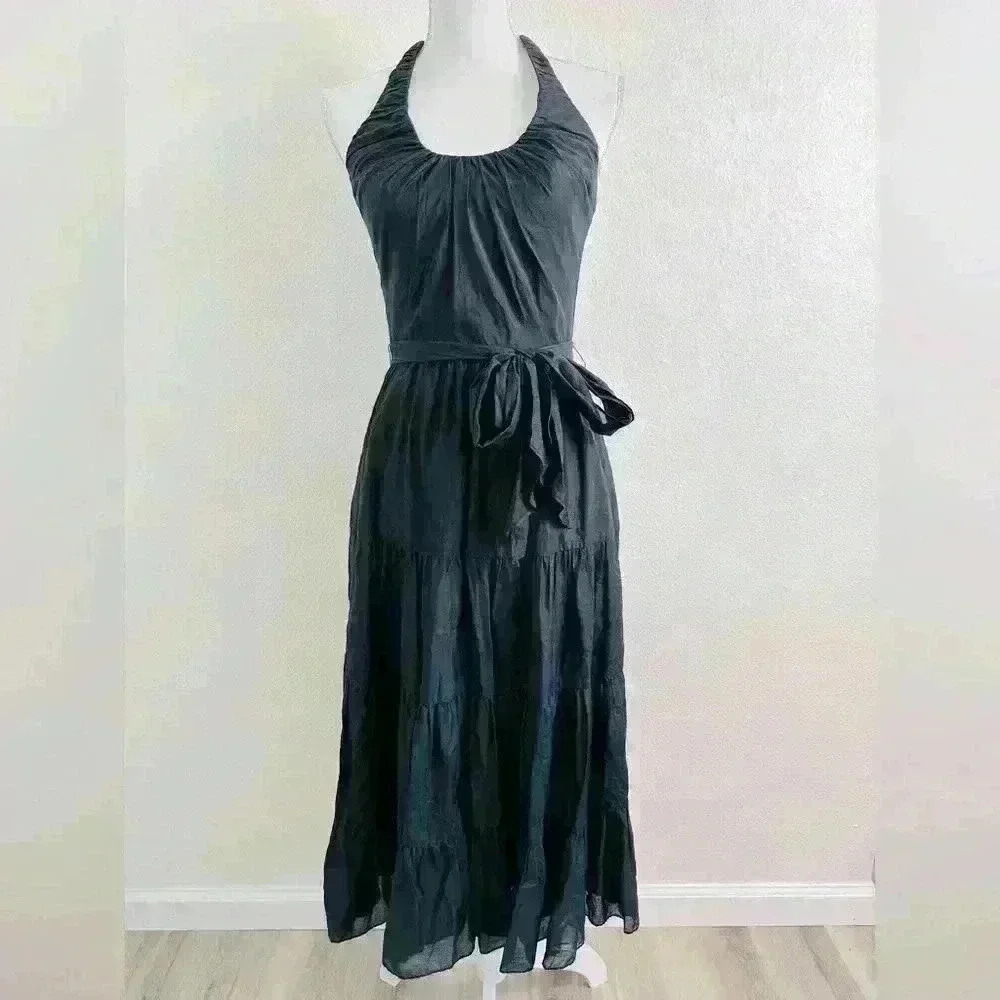WHBM Fit and Flare Halter Midi Tiered Silk Blend Dress Size 2